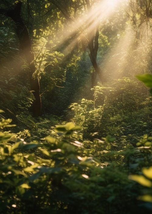 Green leaves on tree in tranquil meadow generated by artificial intelligence